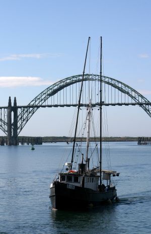 Fishing Boat and Bridge at Waldport, OR