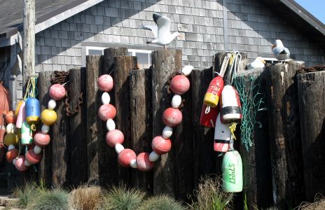 Fishing Floats hanging on Old Dock Piers