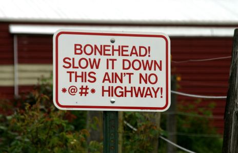 Sign along long driveway