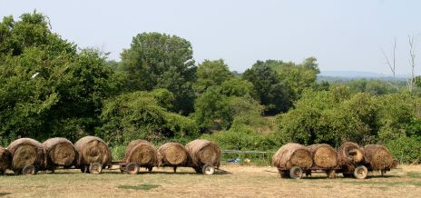 Round Hay Bales on Old Carts