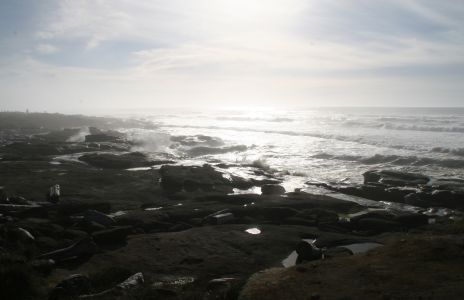 Backlit Ocean, Waves on Rocks, Yachats, OR