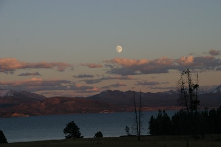 moon rising over Yellowstone Lake 